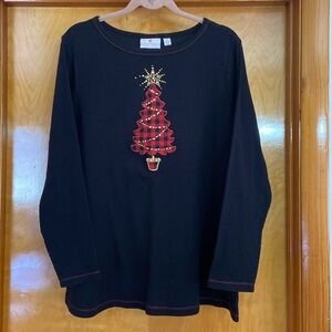 Quacker Factory Christmas Motiff Waffle Knit Top - 2X